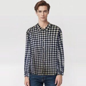 The North Face Mens West Coast blue white check button down long sleeve-Med